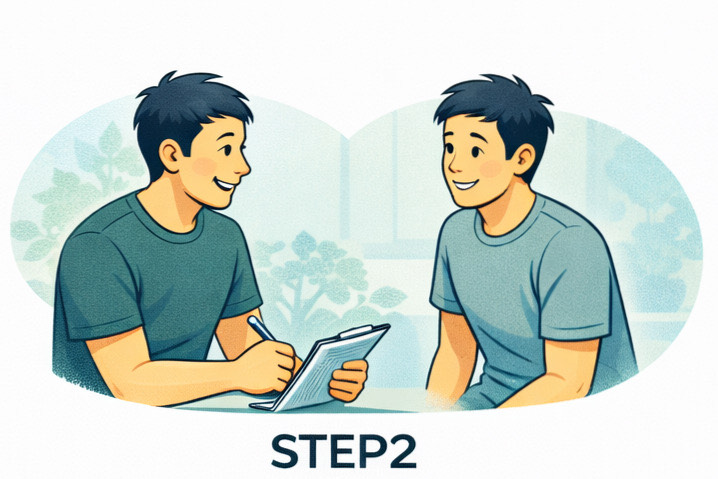 トレーナーが利用者の悩みや目的を丁寧にヒアリングしている様子