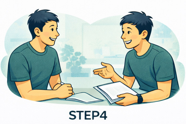 体験後にトレーニング内容や今後の流れについて説明している様子